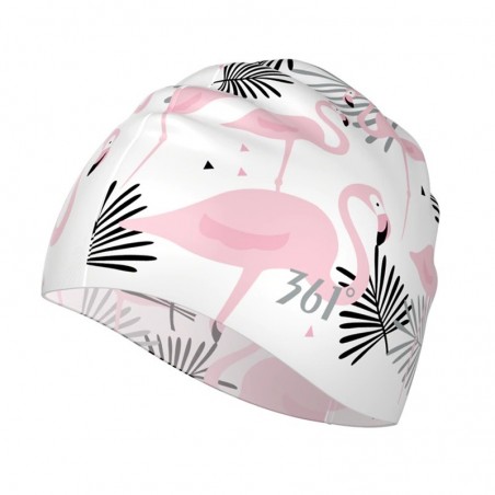 Blumen / Flamingo - Silikon Badekappe - langer Haarschutz