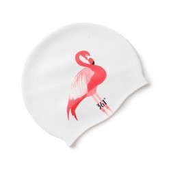 Swimming cap with flamingo - ear / long hair protection - siliconeSwimming