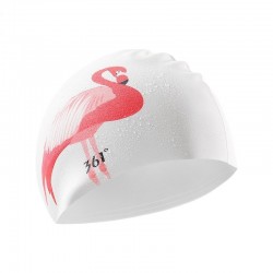 Swimming cap with flamingo - ear / long hair protection - silicone