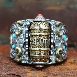 Buddhistischer Mantra - Ring - mit bunten Perlen - veränderbar - 925er Sterlingsilber