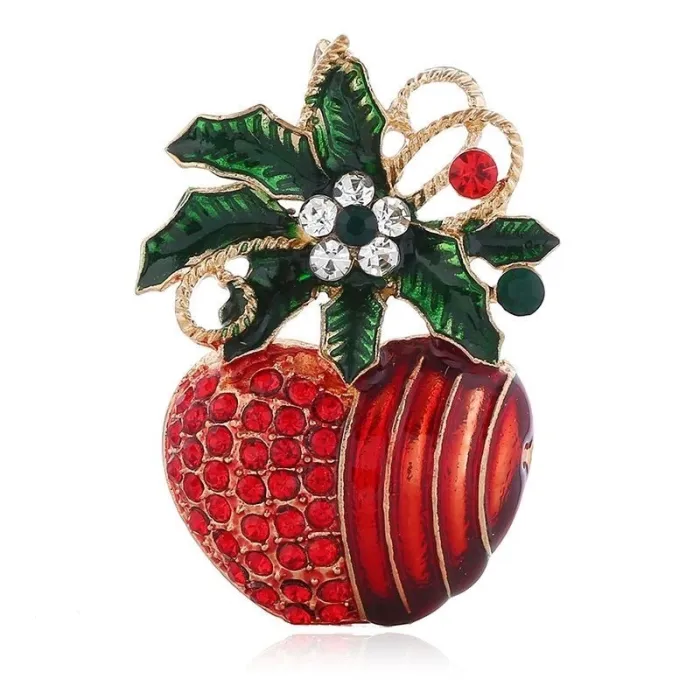 Rote Blume / Apfel - Kristallbrosche