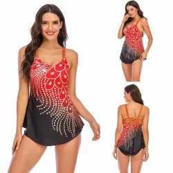 Langes Top-Bikini-Set - Pfauenfederdruck