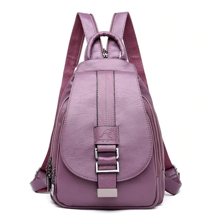 Fashionable leather backpack - with a metal front buckleBackpacks