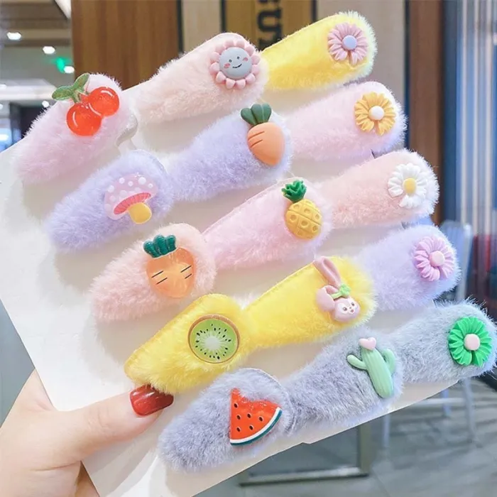 Animals / flowers / fruits / rainbow - hair clip for kids - 5 piecesClothing