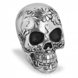 Skull with floral design - silver plated - Halloween decoration
