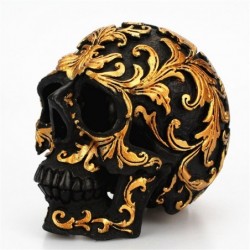 Black skull head - with golden carvings - resin statueHalloween & Party