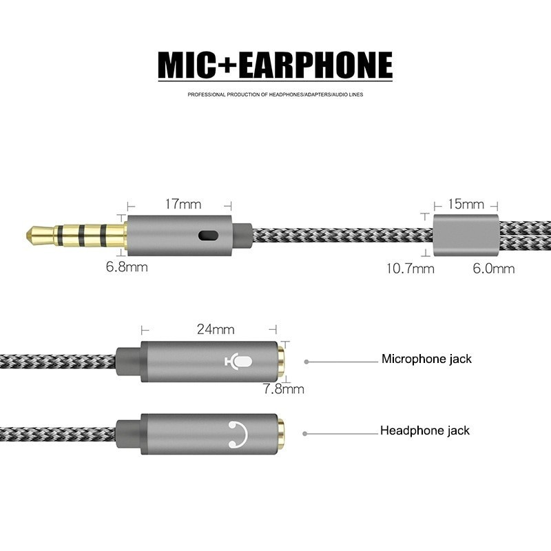 Audio-Splitter - AUX-Kabel - 1 Stecker auf 2 Buchse - 3,5-mm-Buchse