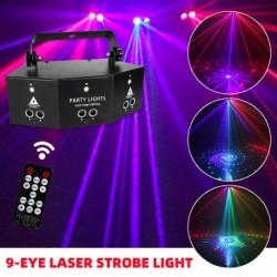 9-strahlige Discolampe - RGB - DMX - LED - Lichtprojektor - Laser - Fernbedienung - für Disco / Bars