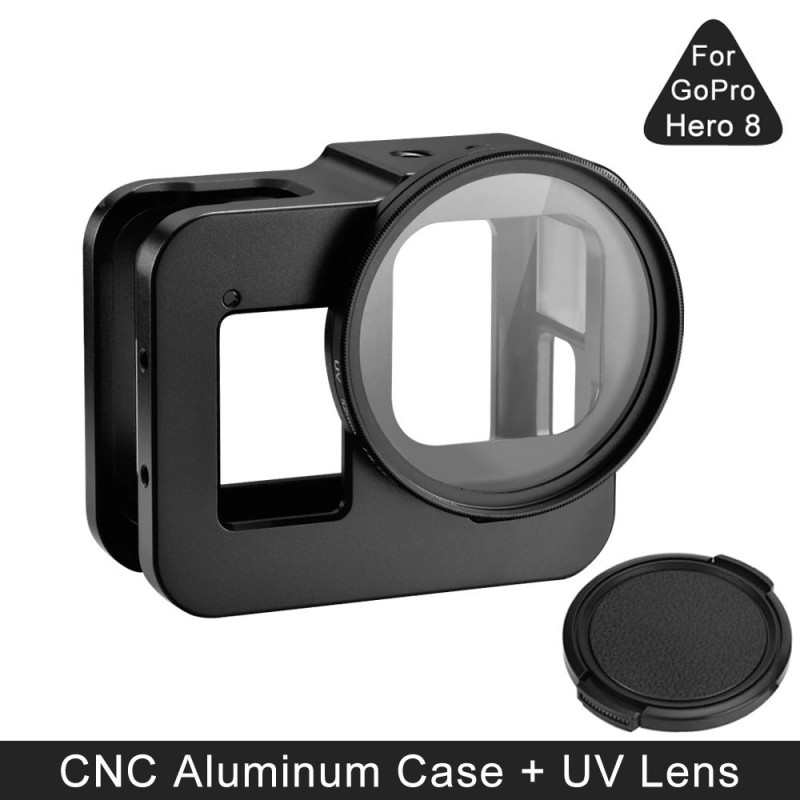 Schutzhülle GoPro Hero 8 - Aluminiumrahmen - mit UV-Linsenfilter Schutzhülle GoPro Hero 8 - Aluminiumrahmen - mit UV-Linsenfilter