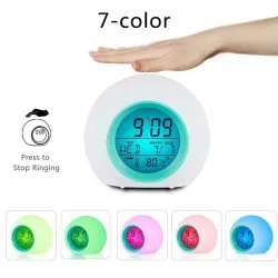 Round LED alarm clock - colorful glowing backlight - thermometer - calendar - dateClocks