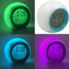 Round LED alarm clock - colorful glowing backlight - thermometer - calendar - dateClocks