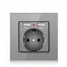 EU plug - power socket with dual USB charging ports - glass panelLighting fittings