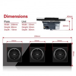 EU wall socket - with USB ports - crystal glass panel - French standardLighting fittings