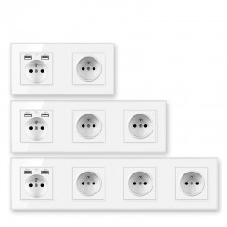 EU-Steckdose - mit USB-Anschlüssen - Kristallglasscheibe - französischer Standard