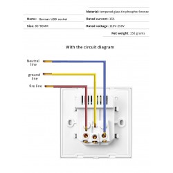 EU plug - power socket with dual USB charging ports - glass panelLighting fittings