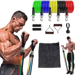 Elastische Widerstandsbänder - Gummibänder - mit Griffen - für Fitness / Bewegung - 11 Stück