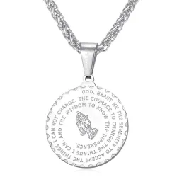 Praying hands with Bible verse - coin / heart shape pendant - stainless steel necklaceNecklaces