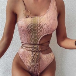 Sexy bikini / one piece swimming suit - with decorative rings - snake skinBeachwear