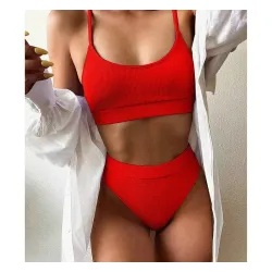 Sexy geripptes Bikini-Set - hohe Taille