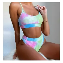 Sexy geripptes Bikini-Set - hohe Taille