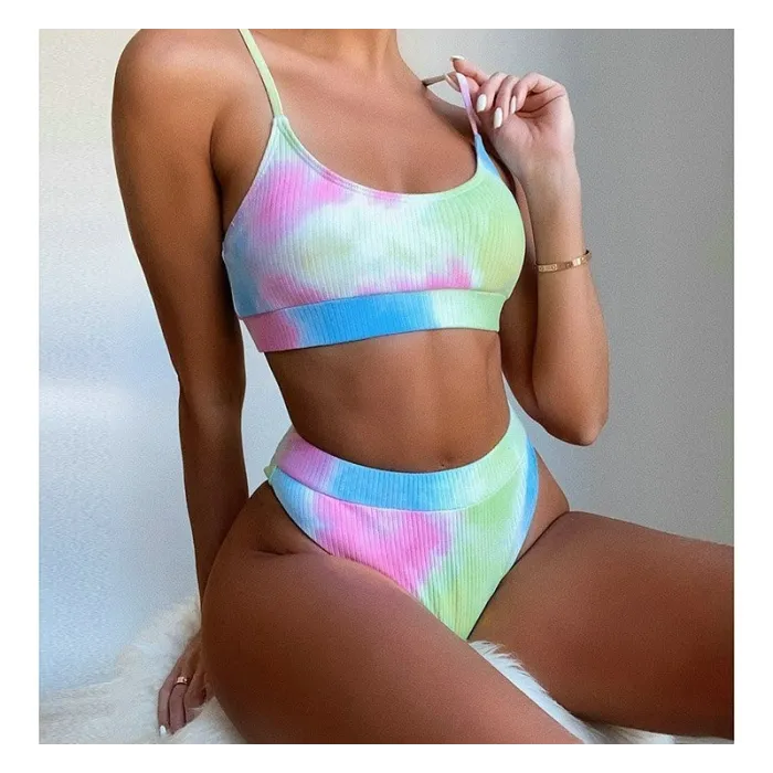 Sexy geripptes Bikini-Set - hohe Taille