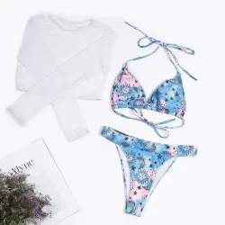 Sexy Bikini Set - Langarmshirt - High / Low Waist - 3 Stück