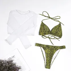 Sexy Bikini Set - Langarmshirt - High / Low Waist - 3 Stück