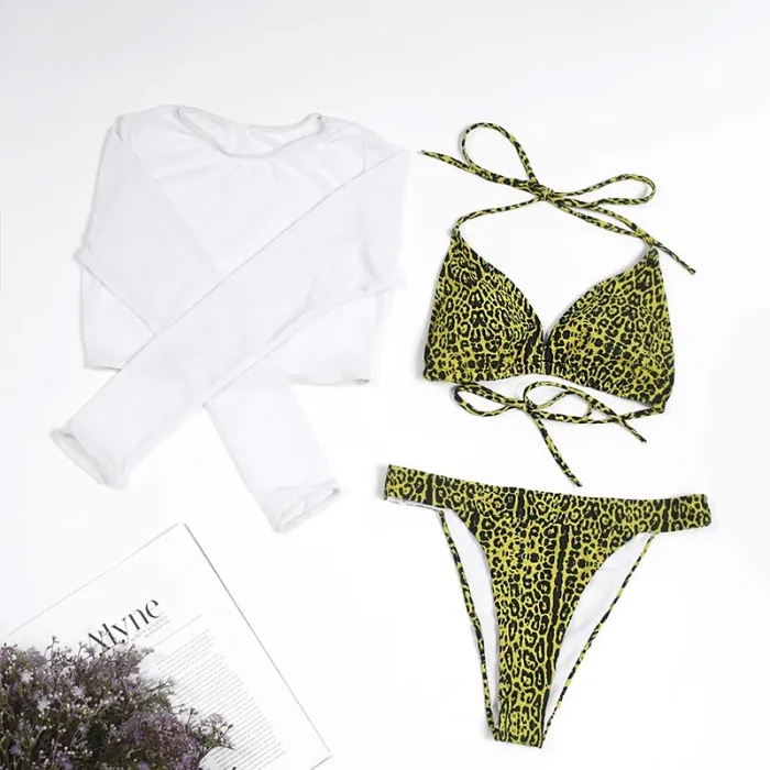 Sexy Bikini Set - Langarmshirt - High / Low Waist - 3 Stück