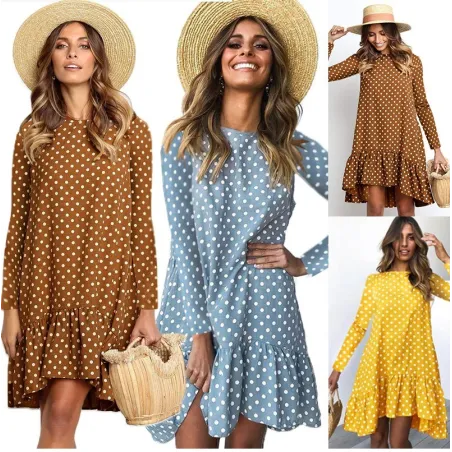 Autumn polka dot dress - with long sleevesDresses