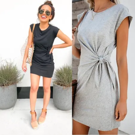 Fashionable mini pregnancy dress - tie-in waist - short sleeve - cottonDresses