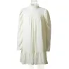 Elegant loose mini dress - puff sleeves - turtle neck with rufflesDresses
