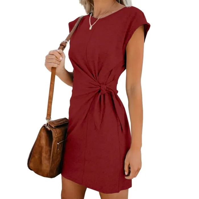 Fashionable mini pregnancy dress - tie-in waist - short sleeve - cottonDresses