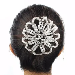 Hair bun cover - handmade - crochet design - with pearlsHair clips