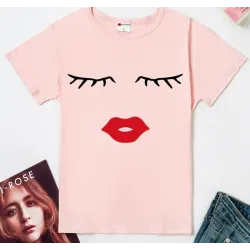 Trendy short sleeve t-shirt - eyelashes / red lipsBlouses & shirts