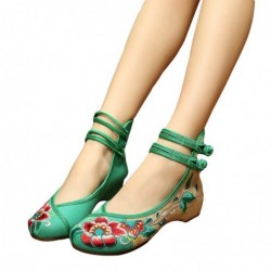 Sandalen im chinesischen Stil - Segeltuchschuhe mit Schnalle - bestickte Hibiskusblüten