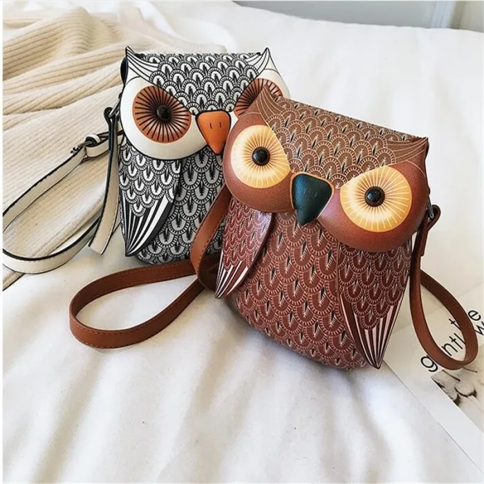 Kleine Ledertasche in Eulenform - Umhängetasche / Schulter
