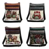 Mini vintage shoulder bag - with zippers - embroidery owlsBags
