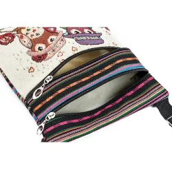 Mini vintage shoulder bag - with zippers - embroidery owlsBags