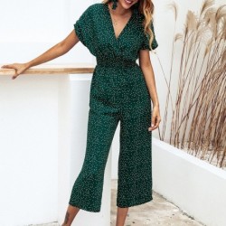 Klassischer Jumpsuit mit Polka Dots - kurze Ärmel - lockeres Bein