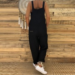 Vintage Leinen Jumpsuit - Schnürriemen - locker - weites Bein