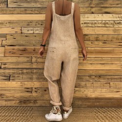 Vintage Leinen Jumpsuit - Schnürriemen - locker - weites Bein