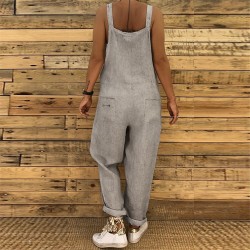Vintage Leinen Jumpsuit - Schnürriemen - locker - weites Bein