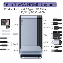 Baseus - USB-C 3.0 / HUB Typ-C auf HDMI - RJ45 VGA SD / TF - Netzteil - 17 in 1 Dockingstation für Macbook Pro