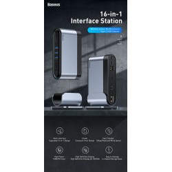 Baseus - USB-C 3.0 / HUB Typ-C auf HDMI - RJ45 VGA SD / TF - Netzteil - 17 in 1 Dockingstation für Macbook Pro