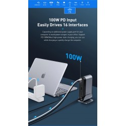 Baseus - USB-C 3.0 / HUB Typ-C auf HDMI - RJ45 VGA SD / TF - Netzteil - 17 in 1 Dockingstation für Macbook Pro