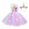 Einhorn Kleid - Kostüm für Mädchen - mit Stirnband / LED-Leuchten