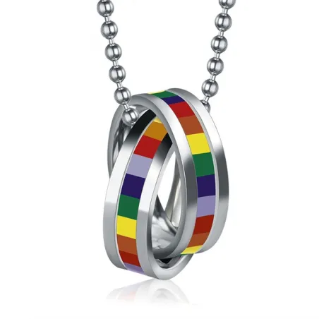 Regenbogen Doppelringe Anhänger - Edelstahlkette
