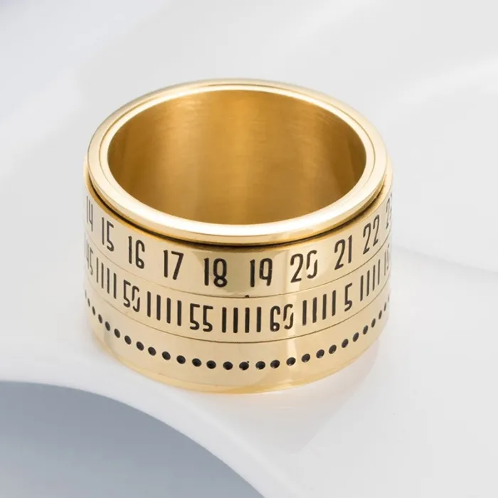 Titanring mit arabischen Ziffern & rotierender Zeit - Kalender