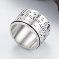 Titanring mit arabischen Ziffern & rotierender Zeit - Kalender