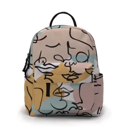 Trendiger Mini-Rucksack - abstraktes Liniengesicht bedruckt